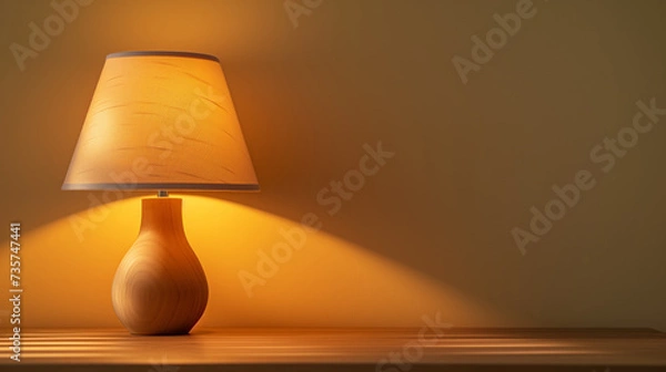 Fototapeta Table lamp emits warm light in a beautiful interior design