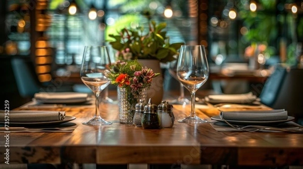 Fototapeta Elegant dining setting, modern organics theme, with subtle Progressive palette highlights