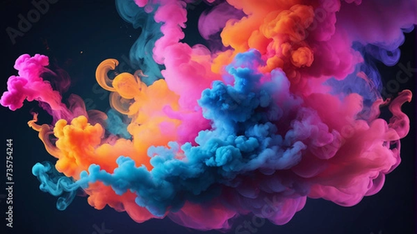 Fototapeta Colorful smoke clouds on black background