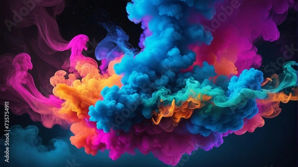 Fototapeta Colorful smoke clouds on black background