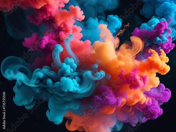 Fototapeta Colorful smoke clouds on black background