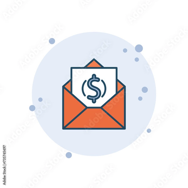 Obraz Cartoon envelope with money icon vector illustration. Send money on bubbles background. Payment sign concept.