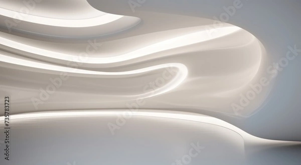 Fototapeta a white room with white lights and a curved wall abstract space with white lighting and an abstract shape