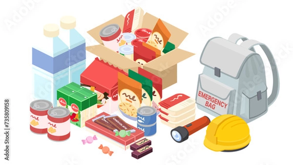 Fototapeta アイソメトリックで描いた防災グッズのイラストセット