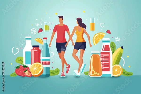 Fototapeta Healthy Lifestyle: Regular exercise, a balanced diet, weight management