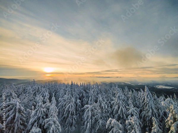 Obraz Winter Trekking on Radziejowa mountain in Beskid Sądecki, Poland, Europe