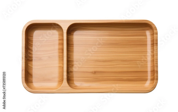 Fototapeta Wooden Tray With Two Compartments for Food. A wooden tray featuring two compartments designed to hold and organize food.