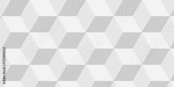 Fototapeta Minimal modern cubes geometric tile and mosaic wall  grid backdrop hexagon technology wallpaper background. White and gray geometric block cube structure backdrop grid triangle texture vintage design.