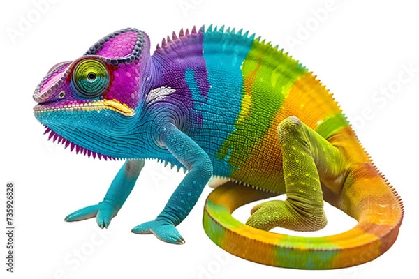 Fototapeta chameleon changing colors to a spectrum isolated on a white or transparent background