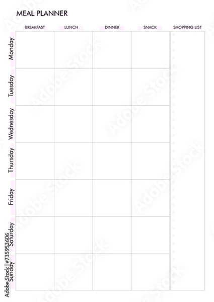 Fototapeta Meal Planner, Weekly Printable 