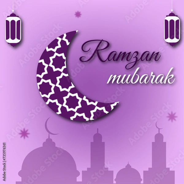 Obraz Muslim ramadan kareem banner with hanging lanterns
