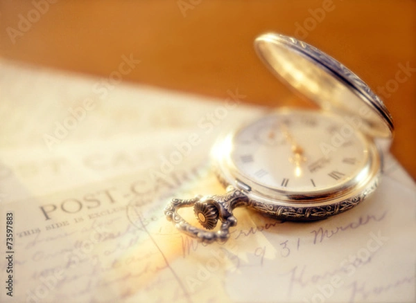 Fototapeta pocket watch and post card