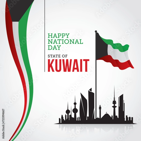 Obraz Kuwait National Day Celebration Vector Illustration. Suitable for greeting card, poster and banner. Nationality and patriotism for Kuwait Design vector concept.
