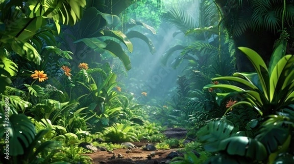 Fototapeta 3D Rendered Background: Empty Forest Space for Kids and Animation, Jungle Theme by Generative AI