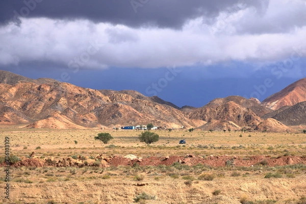 Obraz landscape view in the region of Issyk-Kul Lake near the Orto Tokoy reservoir, Kyrgyzstan