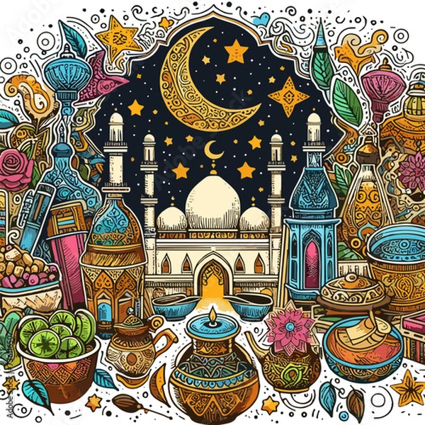 Fototapeta Vector Ramadan Kareem decorative Islamic ornaments greeting and Arabic cultural illustrations.