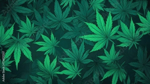 Fototapeta Background with Sea Green marijuana leaves