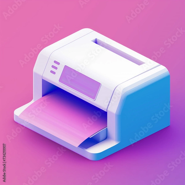 Fototapeta White background with isolated printer icon in 3D for business and office technology