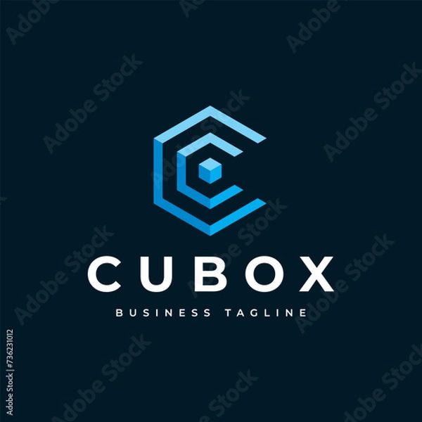 Obraz hexagon cube letter c logo design