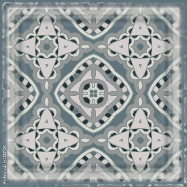 Fototapeta Abstract geometric pattern in gray blue green, vector seamless. Frame.