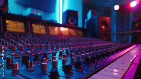 Fototapeta A recording studio macro view of mixing console