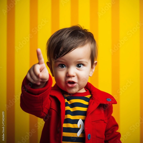 Obraz little boy pointing his finger at the camera image stock advertisement