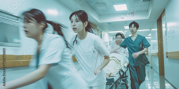 Obraz ストレッチャーで患者を運ぶ医師と看護師