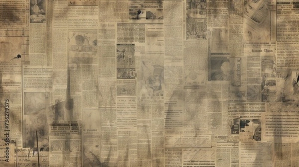 Fototapeta The background is old newspaper clippings in Olive color