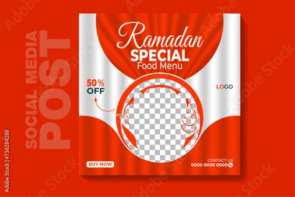 Fototapeta This is a square special food social media post banner template. This template are fully editable and customisable (text, color, photo).You can edit it quickly and easily.
