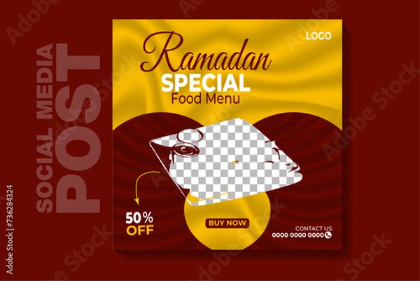 Fototapeta This is a square special food social media post banner template. This template are fully editable and customisable (text, color, photo).You can edit it quickly and easily.
