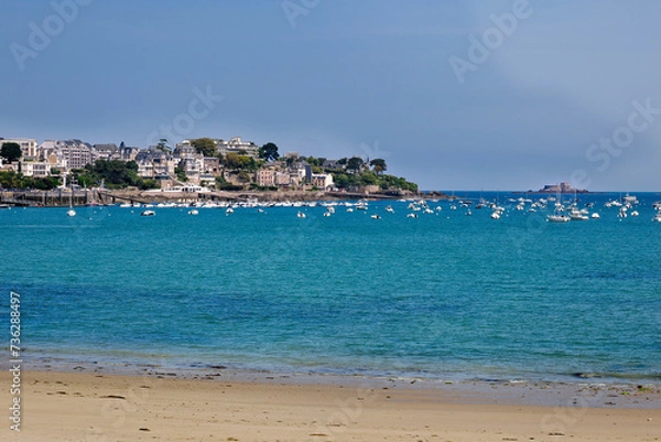 Obraz Beach, town and port of Dinard, a commune in the Ille-et-Vilaine department, Brittany, northwestern France. 