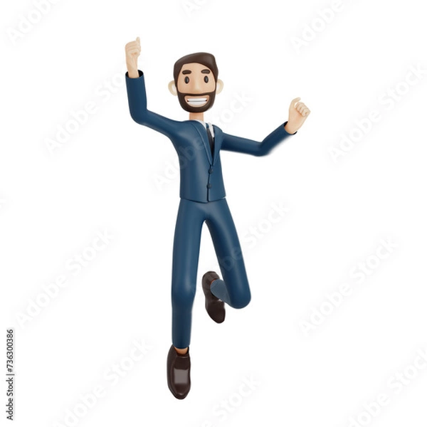 Fototapeta high-quality 3D illustration of a businessman character suitable for use on websites, apps, or similar purposes. The illustration features a handsome man in a dark blue suit.