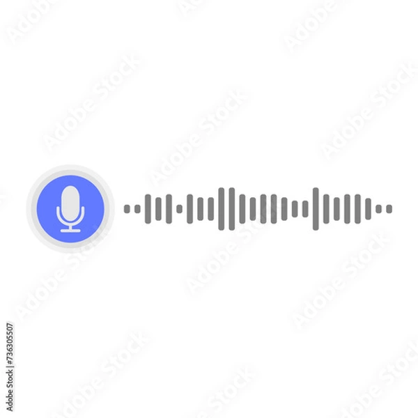 Fototapeta Voice messages bubble icon with sound wave and microphone. Voice messaging correspondence. Modern flat style vector illustration.