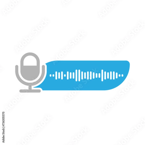 Fototapeta Voice messages bubble icon with sound wave and microphone. Voice messaging correspondence. Modern flat style vector illustration.