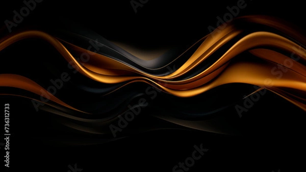Fototapeta Three-dimensional gold with black background. Gold and black waves wallpaper. Black and gold abstract background. Abstract wallpaper