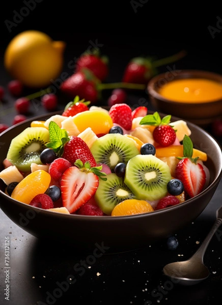 Fototapeta fruit salad in a bowl with fruits in the background