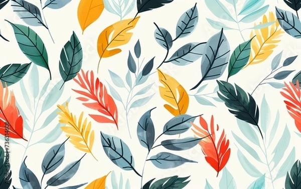 Fototapeta seamless pattern with feathers and leaves