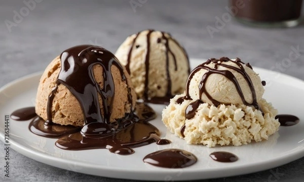 Fototapeta Flavors Unleashed: Testy Ice Cream Scoops Enveloped in a Symphony of Chocolate Indulgence and Delectable Crumbles