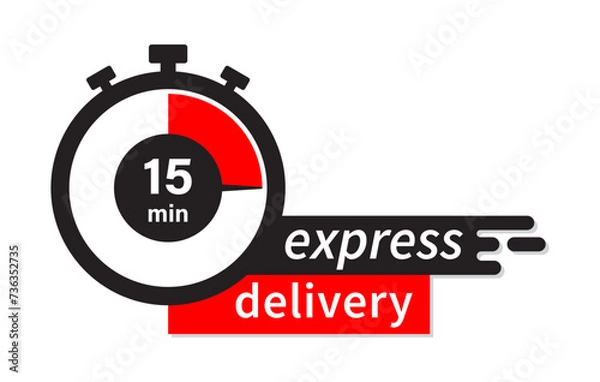 Obraz Express delivery fast shipping service vector illustration image with stopwatch in red color. Fast delivery icon for apps and website. Delivery concept. Flat design.