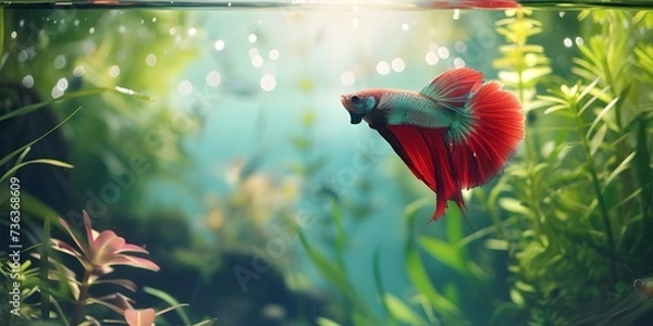 Fototapeta Vibrant Betta Fish in the Crystal-Clear Aquarium Waters: A Captivating Display