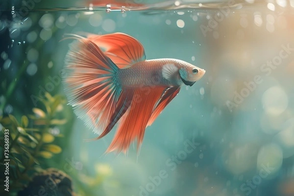 Fototapeta Amidst the Transparent Confines: Beautiful Betta Fish Flourish in the Aquarium