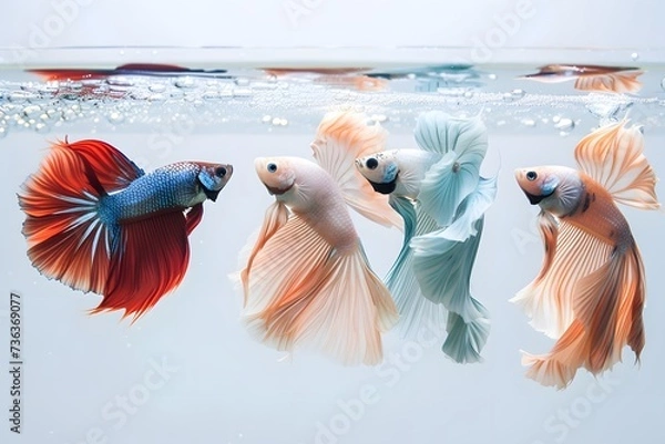 Fototapeta Amidst the Transparent Confines: Beautiful Betta Fish Flourish in the Aquarium