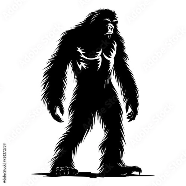 Fototapeta Silhouette Yeti the Mythical Creature ancient beast black color only