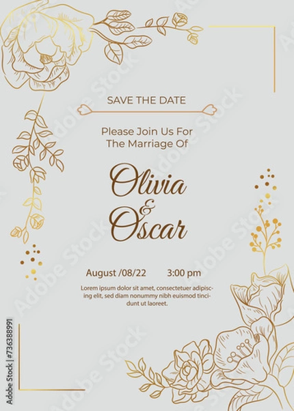 Obraz Gold Wedding Invitation, save the date, thank you, weeding card Design template.