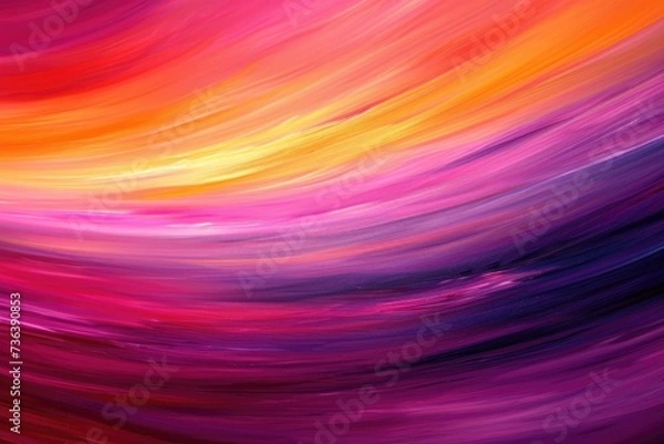 Fototapeta Abstract Painting With Purple and Orange Colors, An abstract portrayal of a sunset with streaks of pink, purple, and orange, AI Generated