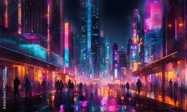Fototapeta Abstract cityscape at night with futuristic financial elements