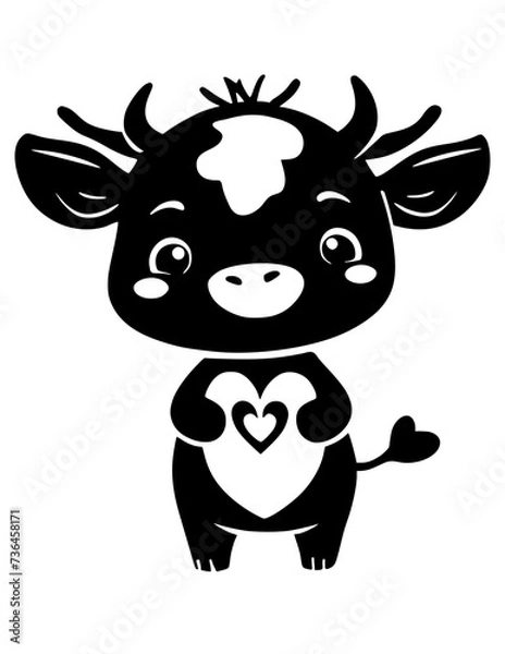Obraz Baby Cow Holding a Heart Silhouette SVG