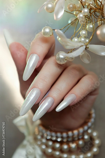 Obraz Long nails with a beautiful pearl coating.