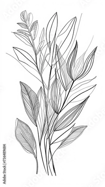 Fototapeta Botanical arts. Hand drawn continuous line drawing of abstract tropical leaves