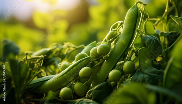 Fototapeta pea field close up. 